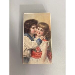 Vintage Hoffmann Swiss Made Hinged Tin Box Children Kissing Romantic Artwork Red